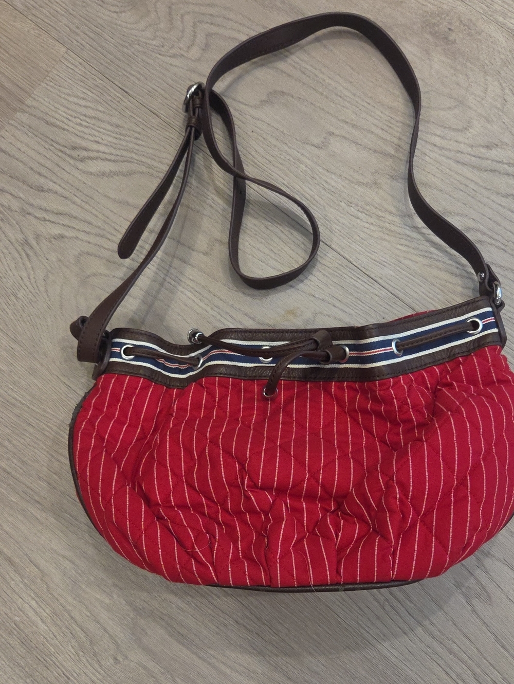 Vera Bradley Red Quilted Crossbody Bag with Brown Trim